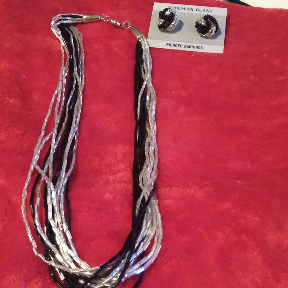 Vintage bohemian glass necklace/ matching earrings